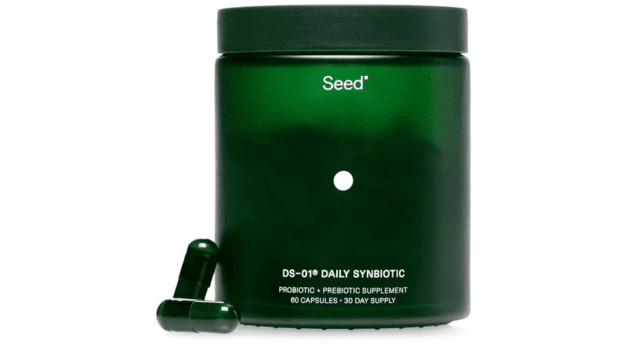 Jar of Seed Daily Synbiotic 24-strain probiotic and prebiotic supplement
